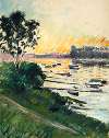 Bord de Seine, effet soleil couchant