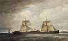 Het stoomschip met hulpzeilvermogen Ferdinand van der Taelen vaart de Schelde op