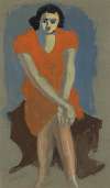 Seated Woman in Orange Dress