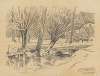 Tourneppe (Dworp) – petit canal bordé de saules, avec écluse, petit pont et grande ferme à l’arrière-plan
