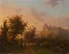 Landschaft mit Burgruine und einer Hirtin im Gebet