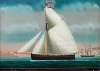 Achterglasschildering met de voorstelling van de sloep ‘Zwarte Zwolm Courrier van Antwerpen’