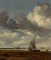 A smalschip in an estuary with two fishermen in the foreground