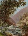 A muleteer and two oxen; a valley in the Andes