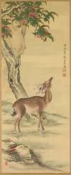 Symbols of Longevity; Deer under Peach and Pine (Pine)