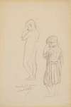Two studies of a standing boy holding his hands up in prayer