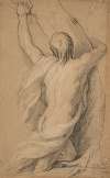 A nude study of man seen from the back, clasping to a tree
