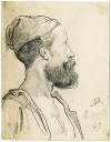 Head of a man with cap and beard