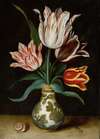 Still Life Of Four Tulips In A Wan-Li Porcelain Vase