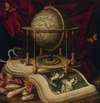 Vanitas Still Life With A Terrestrial Globe, A Book, Shells, A Snake And Butterflies