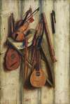 Board Partition With Musical Instruments. Trompe L’oeil