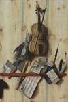 Trompe L’oeil With Violin, Music Book And Recorder