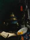 Still Life Featuring An 18th Century Chinese Censer, Porcelain Enameled Dish And Qing Dynasty Courtier’s Hat