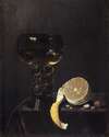 Still Life With Wine Glass And Cut Lemon