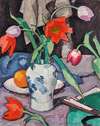 Still Life With Tulips And Fan
