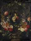 Still Life With Flower Cartouche Encircling A Madonna With Child