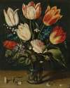 Still Life Of Tulips And Other Flowers In A Glass Vase