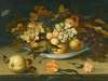 A Still Life With A Delft Bowl Containing Fruit, On A Ledge With Flowers, Insects And A Lizard