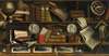 A trompe l’oeil of a collector’s study with engravings, drawings, letters and books