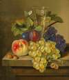 A Still Life with Grapes, a Champagne Glass and a Butterfly