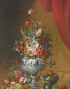 Still Life With Flowers In An Urn, Birds And Fruit On A Ledge Below