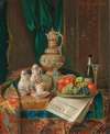 A Still Life with a Historicist Ewer, a Plate of Fruit and a Newspaper