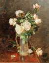 A bouquet of roses in a glass ewer
