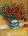 Bouquet de fleurs au vase bleu