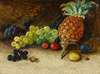 Still life with a pineapple, grapes, nuts and plums