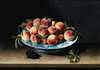 Still life with peaches in a chinese ming porcelain on an entablature