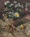 Still life with flowers, pears and apples