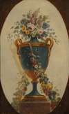 Vase of Flowers Draped with Garlands