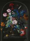 A Still Life Of Roses, Tulips, Anemones, Bluebells And Other Flowers In A Vase, In A Stone Niche