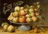 Still life with apples on a majolica tazza, together with medlars and white currants