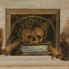 Vanitas Still Life with Scull with Laurel Wreath, Book and two Burning Candles