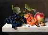 Still Life of Fruits with Grapes, Peaches and Nuts on a Marble Pedestal