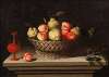 Still-life with apples and pears in a basket