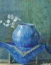 Still Life of a Moneyplant Branch in Blue Vase