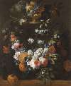 Flower Garland and Gilded Bowl of Fruit