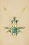 Ontwerp voor een hanger met een scarabee, slangen en lotusbloemen, van geëmailleerd goud met een scarabee