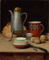 Still life; coffee and potatoes