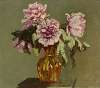 Peonies and small yellow flower-vase