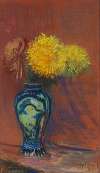 Yellow chrysanthemums in a “Chinese” vase