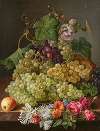 Stillleben mit Trauben und Herbstblumen