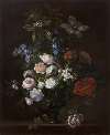 Bouquet of flowers in a vase on an entablature