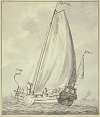Boot mit zwei Mann, nach links segelnd