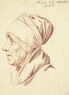 Kopf einer älteren Frau mit Kopftuch im Profil nach links