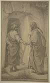 Nikodemus und Joseph von Arimathia vor dem Grab des Herrn, sich die Hand reichend
