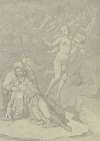 Francesca und Paolo, gemeinsam im zweiten Höllenkreis schwebend, links der klagende Dante, von Vergil getröstet