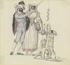 Maskenszene mit Fischer und Frascatanerin; Ein maskiertes Paar, der Mann mit einer Angel, an der Würstchen hängen, nach denen drei Knaben greifen